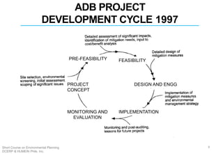 9Short Course on Environmental Planning
DCERP & HUMEIN Phils. Inc.
ADB PROJECT
DEVELOPMENT CYCLE 1997
FEASIBILITY
DESIGN AND ENGG
IMPLEMENTATIONMONITORING AND
EVALUATION
PROJECT
CONCEPT
PRE-FEASIBILITY
 