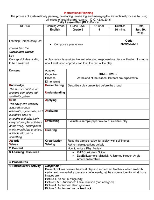 Daily Lesson Plan In English 9 Daily Lesson Plan In English 9