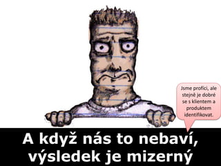 Jsme profíci, ale
                   stejně je dobré
                   se s klientem a
                     produktem
                    identifikovat.



A když nás to nebaví,
výsledek je mizerný
 