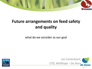 Future arrangements on feed safety and quality what do we consider as our goal Jan Cortenbach, CTO, Wellhope – De Heus 