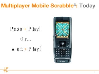 Multiplayer Mobile Scrabble ® :  Today Pass  +  Play!  Or… Wait  +  Play! 