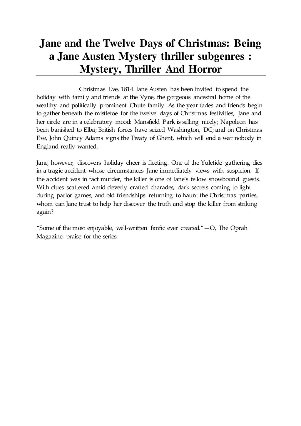 Jane and the Twelve Days of Christmas: Being a Jane Austen Mystery th…