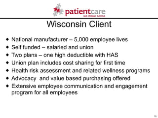 Wisconsin Client <ul><li>National manufacturer – 5,000 employee lives </li></ul><ul><li>Self funded – salaried and union <...