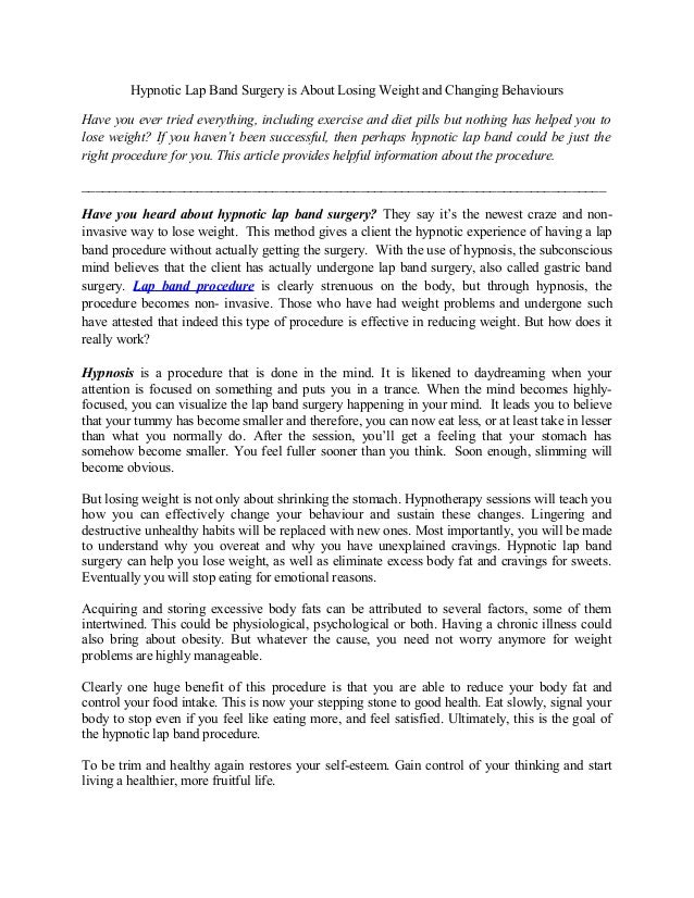 Hypnotic Lap Band Surgery is About Losing Weight and Changing Behaviours