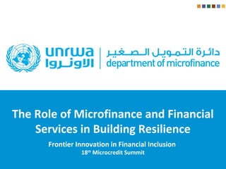 The Role of Microfinance and Financial
Services in Building Resilience
Frontier Innovation in Financial Inclusion
18th
Microcredit Summit
 