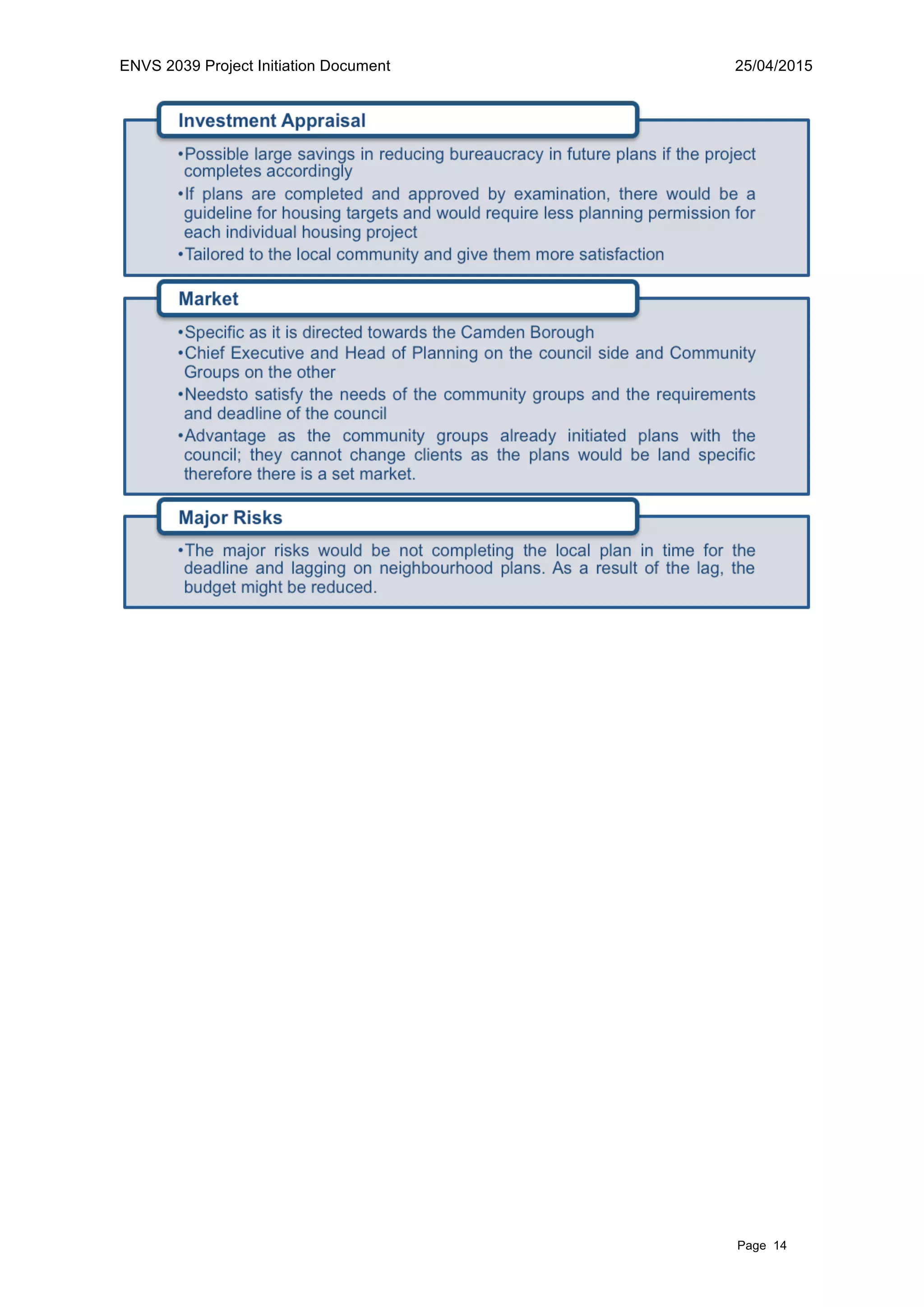 ENVS 2039 Project Initiation Document 25/04/2015
Page 14
 