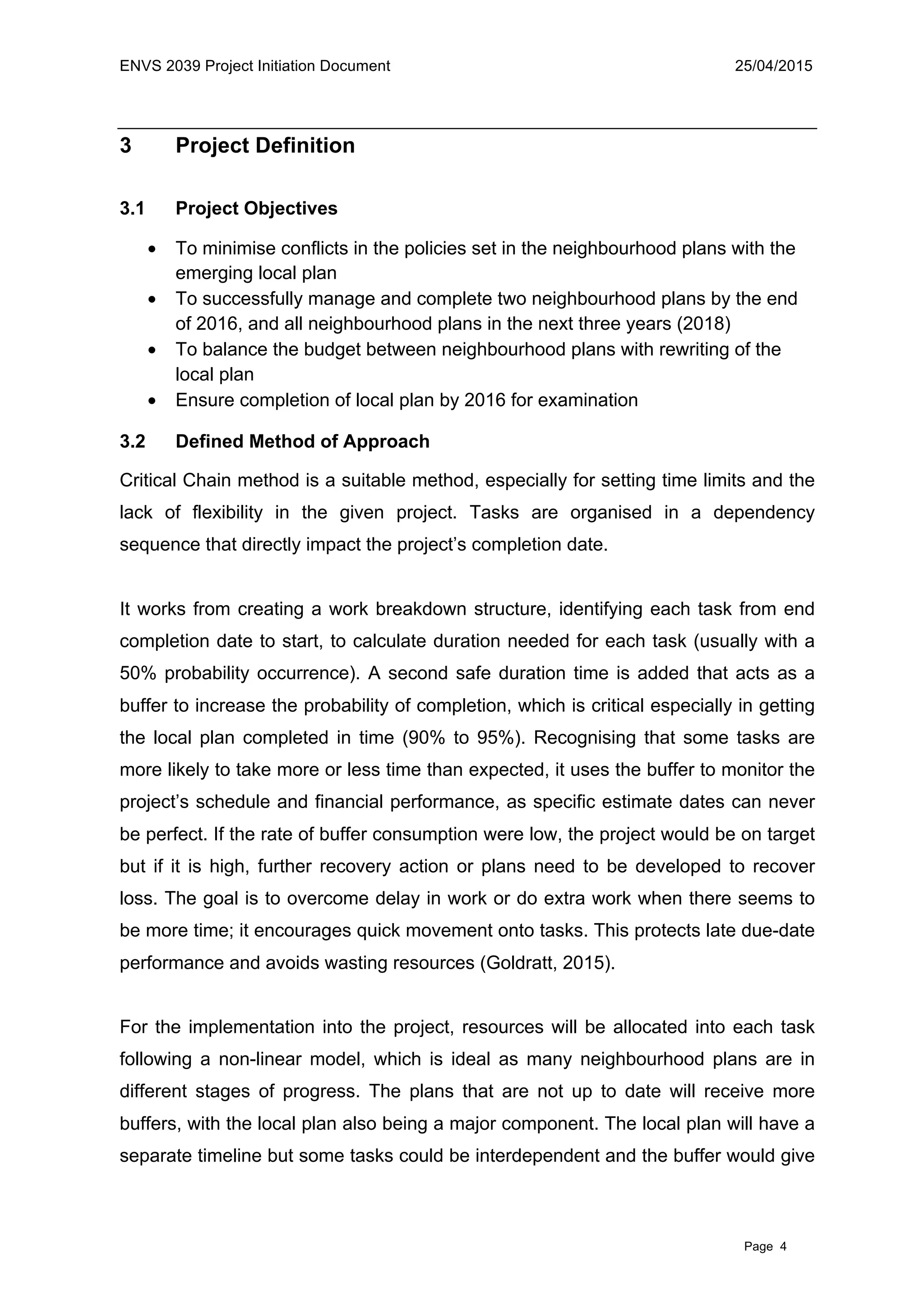 Project Initiation Document for Management of Neighbourhood Plans in …