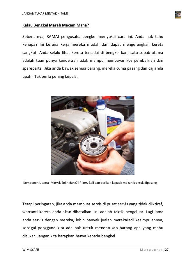 Harga Upah Tukar Minyak Hitam Kereta