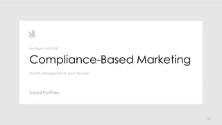 11
Compliance-Based Marketing
Toptal Portfolio
Northern Trust FGR
Wealth Management & Asset Services
 