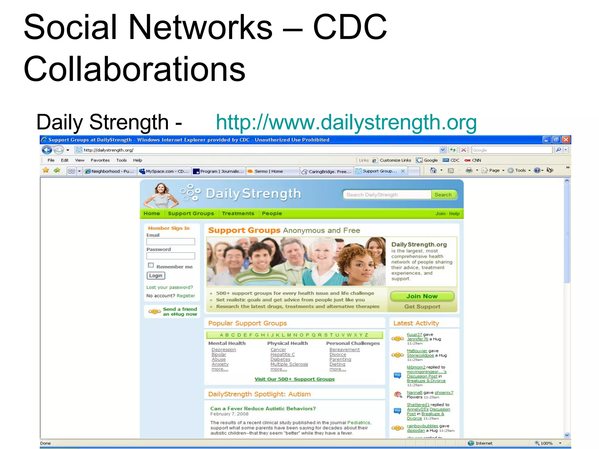 Social Networks – CDC Collaborations Daily Strength -  http://www.dailystrength.org 