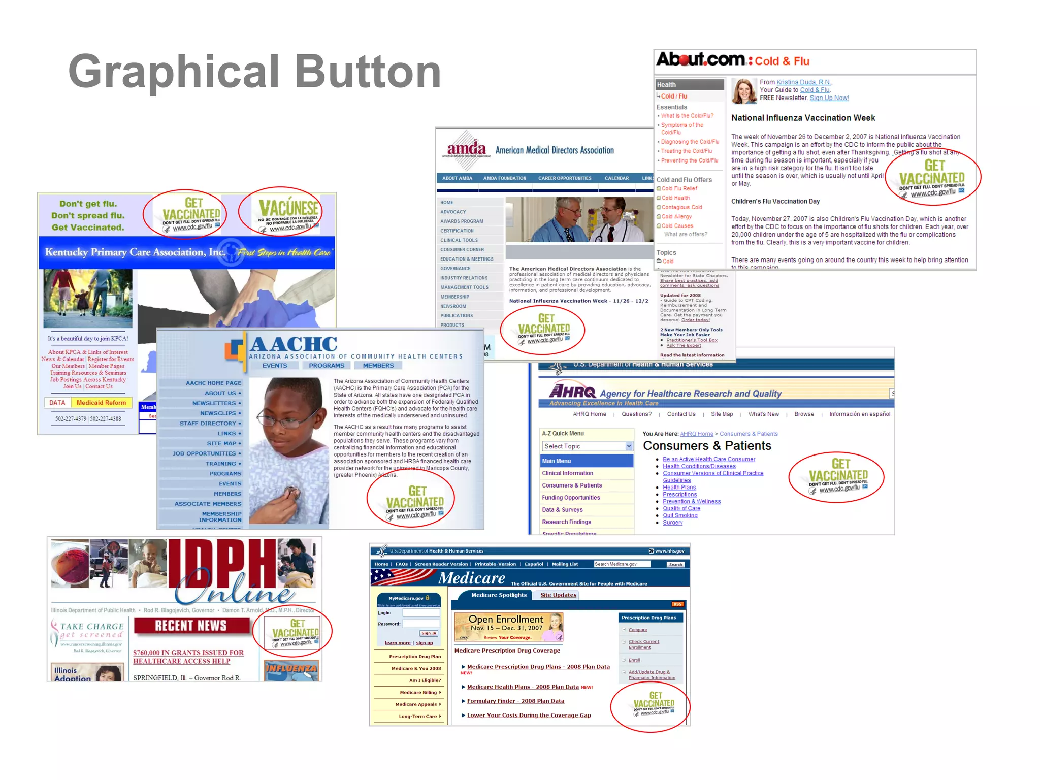 Graphical Button November 1, 2007 –  January 11, 2008  30,301 click-throughs to flu homepage from internal sites 3,834 click-throughs from external sites 