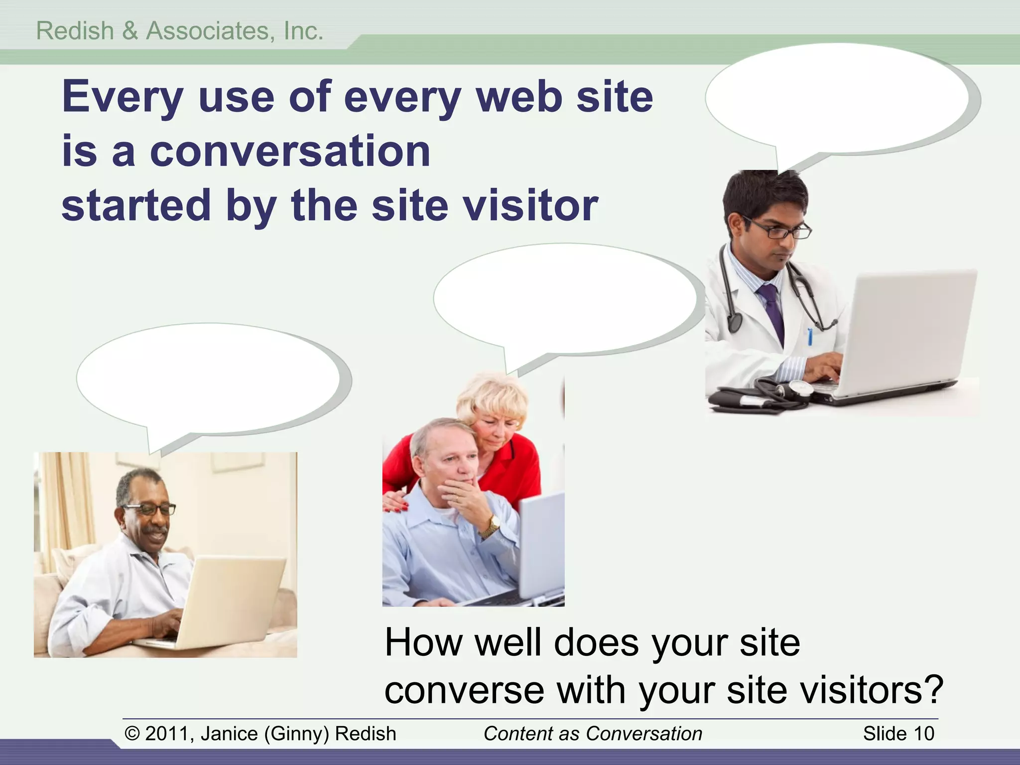 Every use of every web site  is a conversation  started by the site visitor How well does your site  converse with your site visitors? 