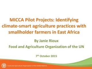 MICCA Pilot Projects: Identifying
climate-smart agriculture practices with
smallholder farmers in East Africa
By Janie Rioux
Food and Agriculture Organization of the UN
7th October 2015
 