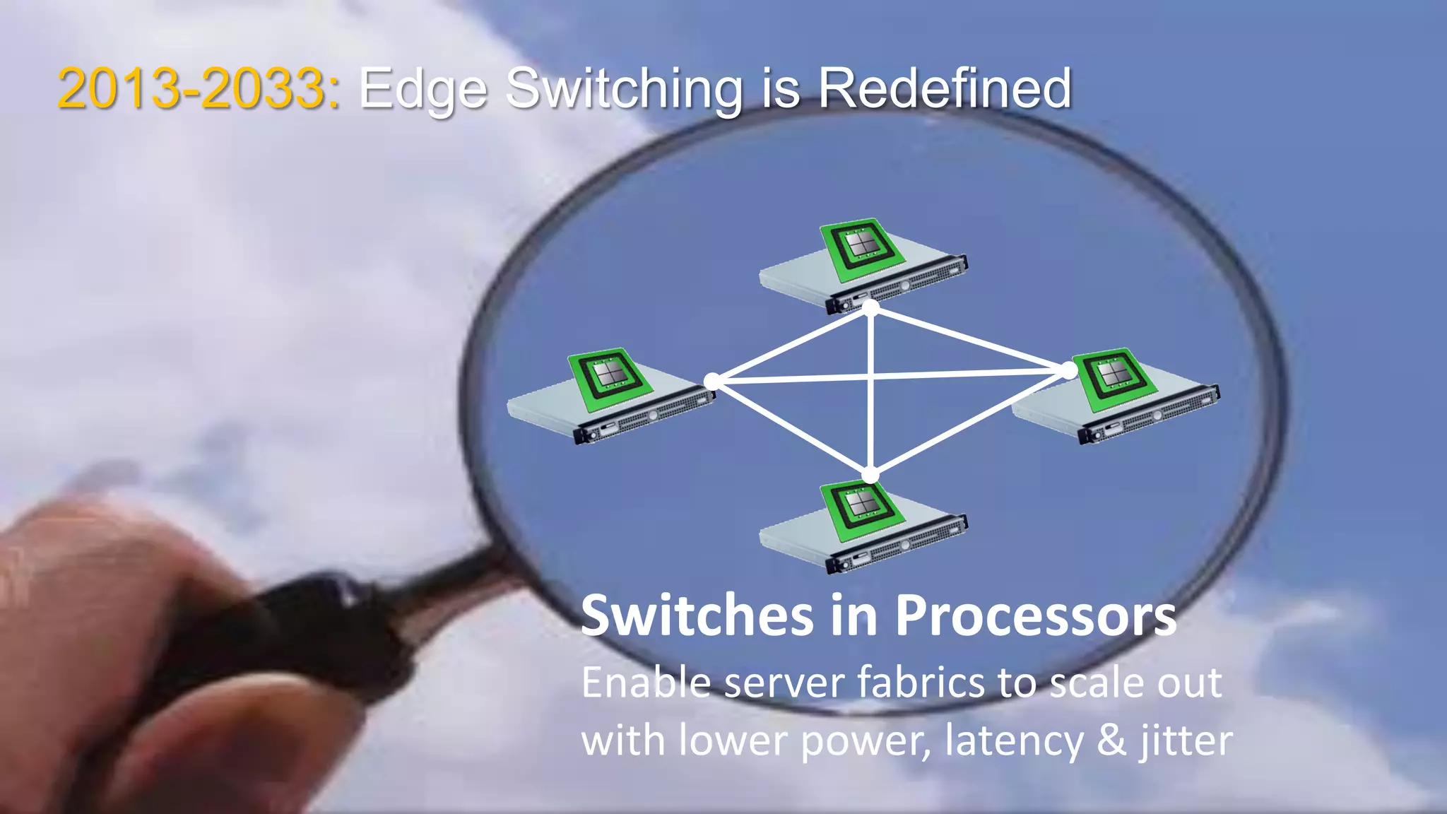 Huawei Enterprise Confidential Page 15 
2013-2033: Edge Switching is Redefined 
Switches in Processors 
Enable server fabrics to scale out with lower power, latency & jitter  