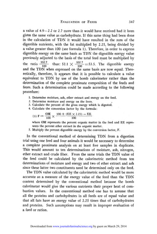 Use of Digestible Energy in Evaluation of Feeds | PDF