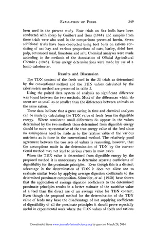 Use of Digestible Energy in Evaluation of Feeds | PDF