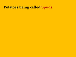 Potatoes being called Spuds
 