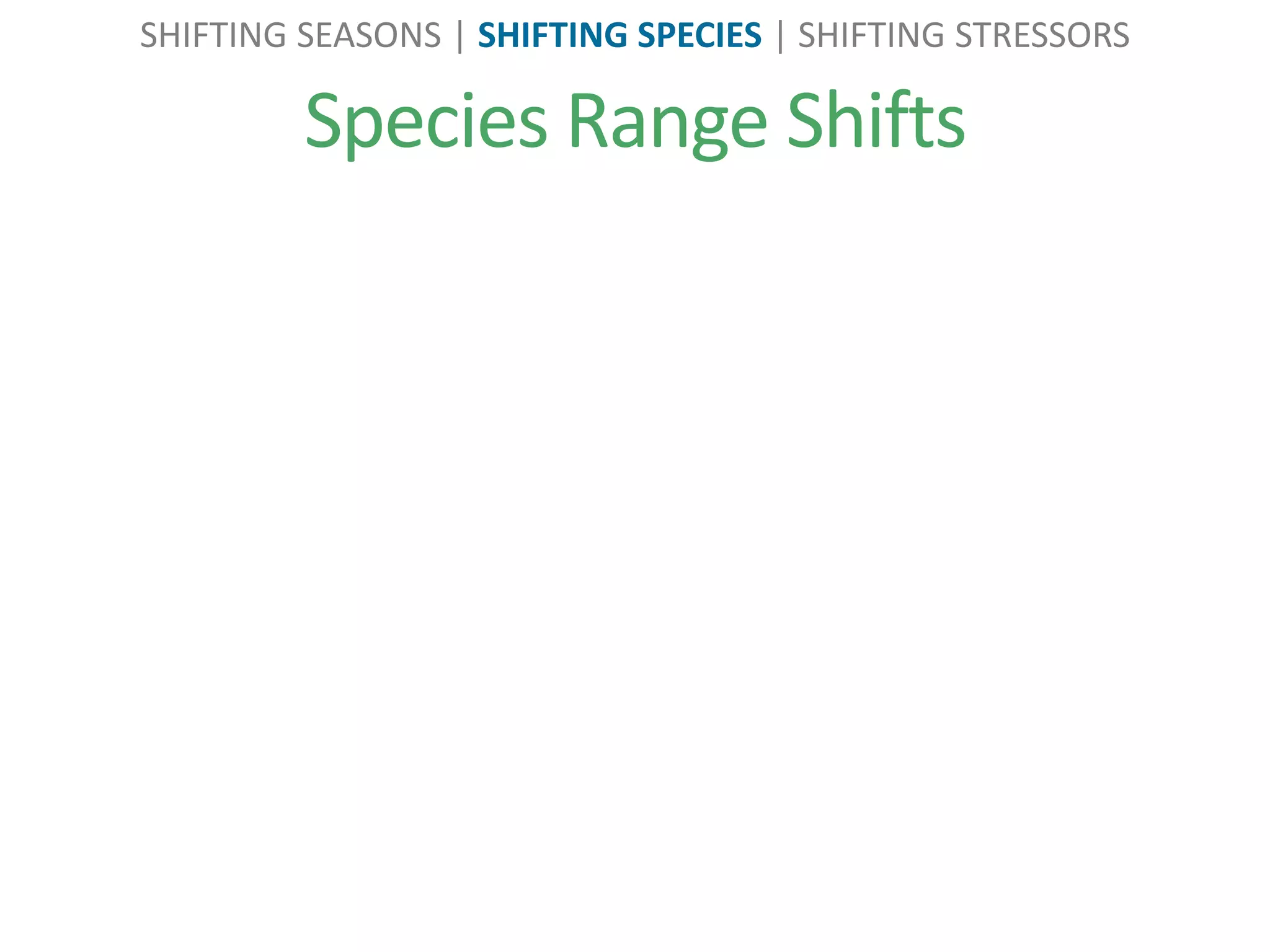 Species Range Shifts
SHIFTING SEASONS | SHIFTING SPECIES | SHIFTING STRESSORS
 