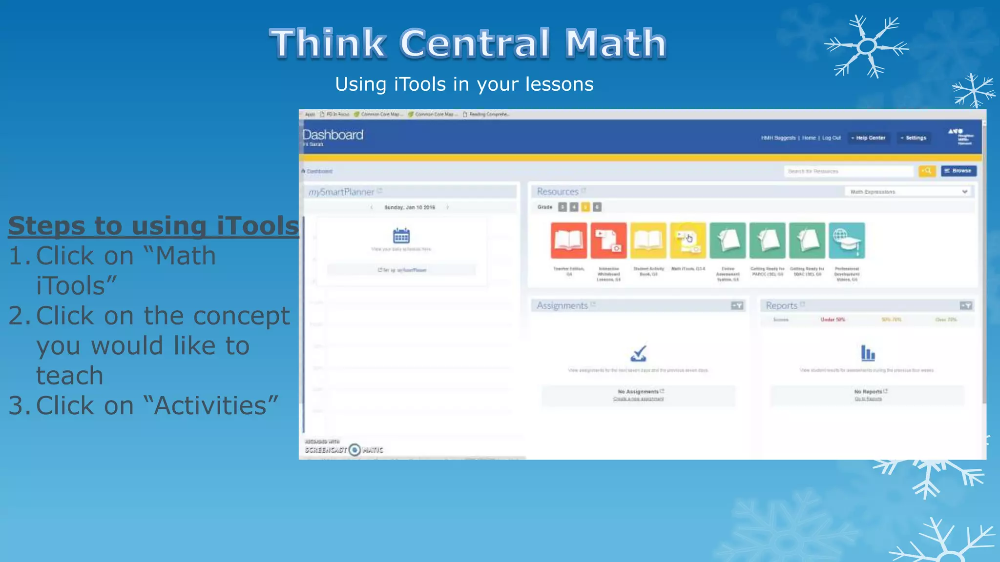 Using iTools in your lessons
Steps to using iTools
1.Click on “Math
iTools”
2.Click on the concept
you would like to
teach
3.Click on “Activities”
 
