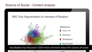 Science of Social – Content analysis 
Most exciting things we 
have worked on this year 
Content analysis – deep 
content tagging 
Socialbakers has focused in 2014 more and more about the science of social 
 