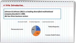 A little Introduction…
Johnson & Johnson (J&J) is a leading diversified multinational
company founded in 1886.
J&J has three business sectors
 