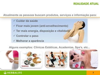 7
REALIDADE ATUAL
 Cuidar da saúde
 Ficar mais jovem (anti-envelhecimento)
 Ter mais energia, disposição e vitalidade
 Controlar o peso
 Melhorar a aparência
Atualmente as pessoas buscam produtos, serviços e informação para:
Alguns exemplos: Clínicas Estéticas, Academias, Spa’s, etc...
 