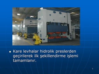 

Kare levhalar hidrolik preslerden
geçirilerek ilk şekillendirme işlemi
tamamlanır.
5

 