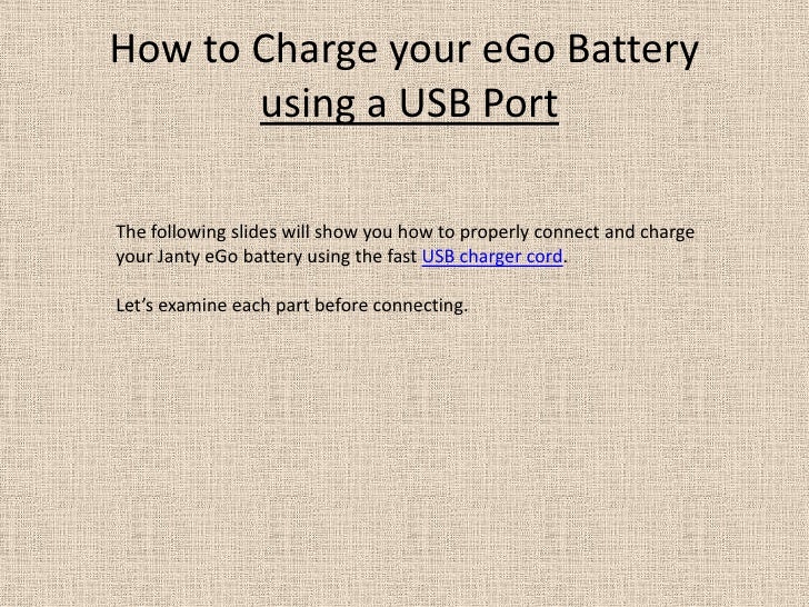 Charging your Janty eGo Battery via USB