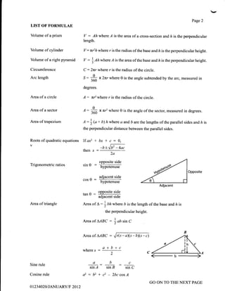 CSEC Mathematics January 2012 Past Paper | PDF