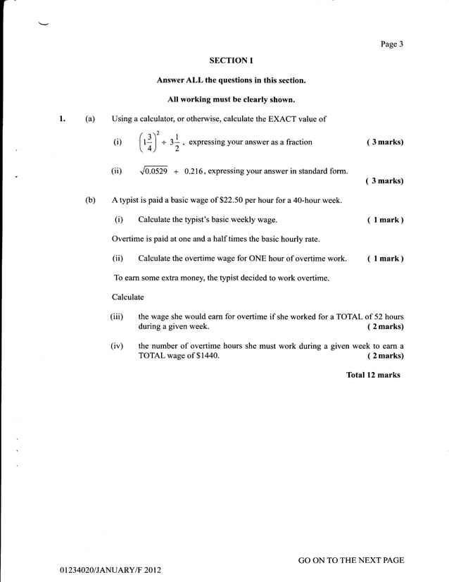 Csec mathematics january 2012 past paper pdf