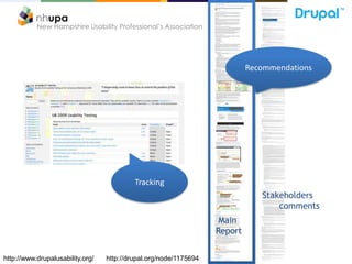 New Hampshire Usability Professional’s Association
Main
Report
Stakeholders
comments
http://drupal.org/node/1175694http://...