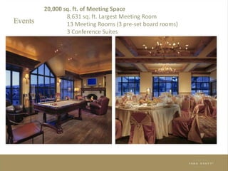 20,000 sq. ft. of Meeting Space
8,631 sq. ft. Largest Meeting Room
13 Meeting Rooms (3 pre-set board rooms)
3 Conference Suites