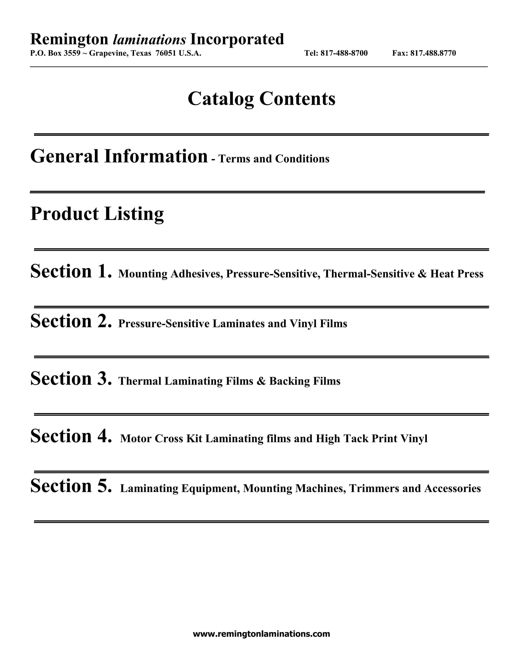 January 2016 laminating film catalog