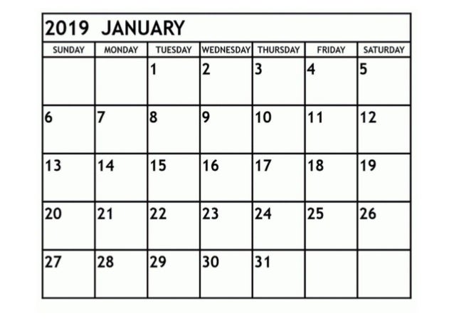 January 2019 calendar