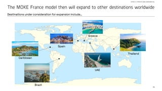 39
STRICTLY PRIVATE AND CONFIDENTIAL
The MOKE France model then will expand to other destinations worldwide
Destinations under consideration for expansion include…
Brazil
UAE
Thailand
Greece
Spain
Caribbean
 