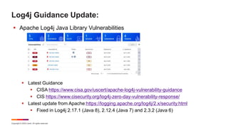 Copyright © 2022 Ivanti. All rights reserved.
Log4j Guidance Update:
 Apache Log4j Java Library Vulnerabilities
 Latest ...