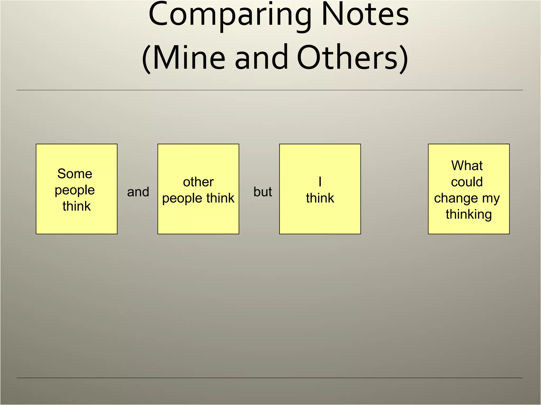 Comparing Notes (Mine and Others) Some  people  think other people think I think What  could  change my  thinking and but 