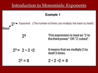Introduction to Monomials: Exponents
 