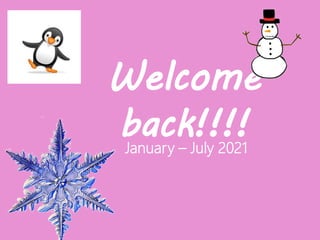 Welcome
back!!!!
January – July 2021
 
