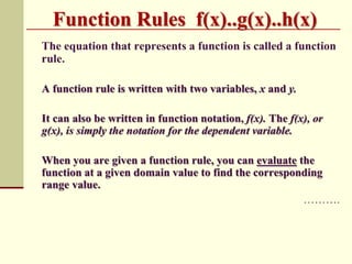 Function Rules f(x)..g(x)..h(x)
 