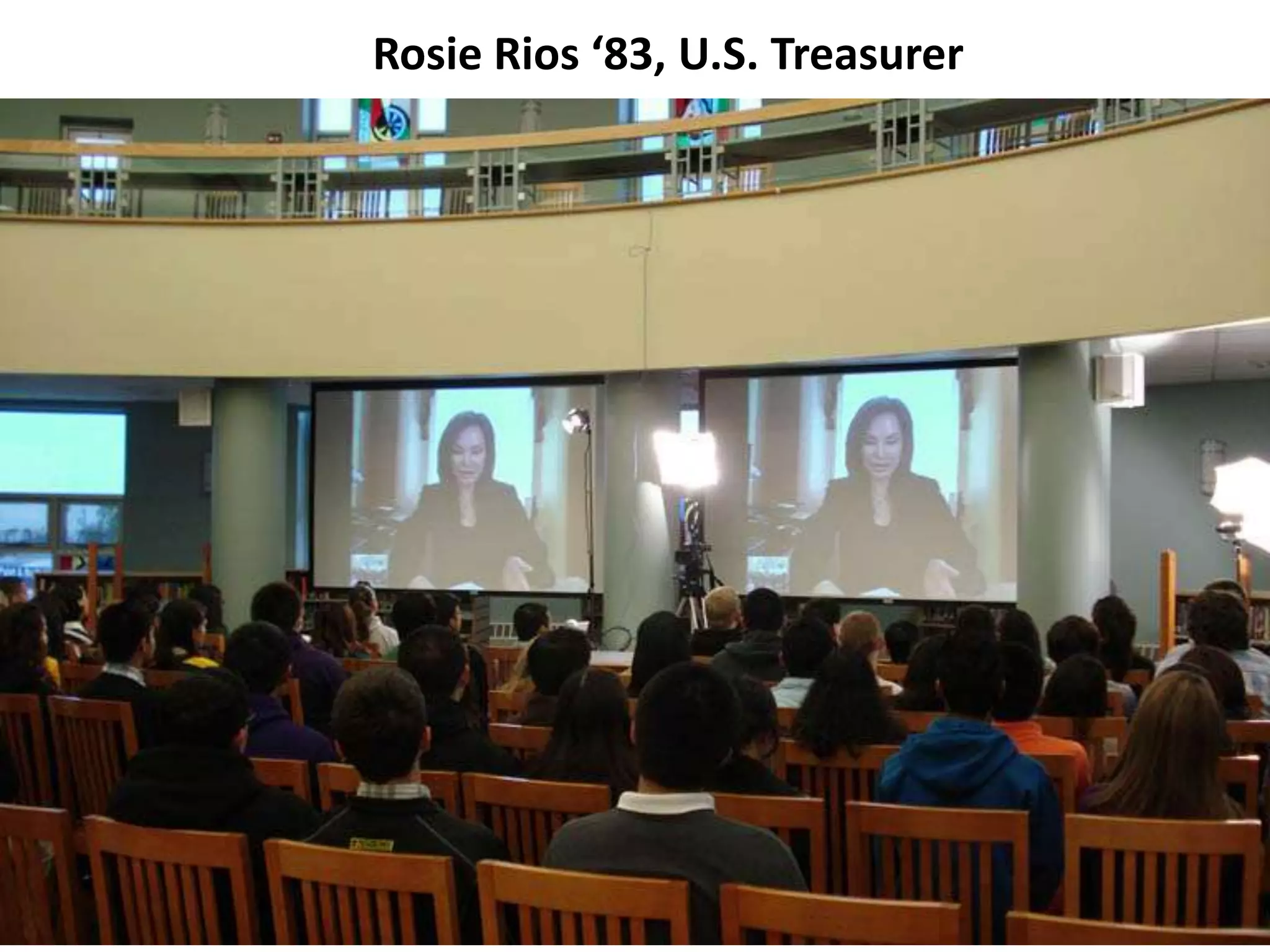 Rosie Rios ‘83, U.S. Treasurerpictures of Skype with Rosie Rios – expanding walls of classroom