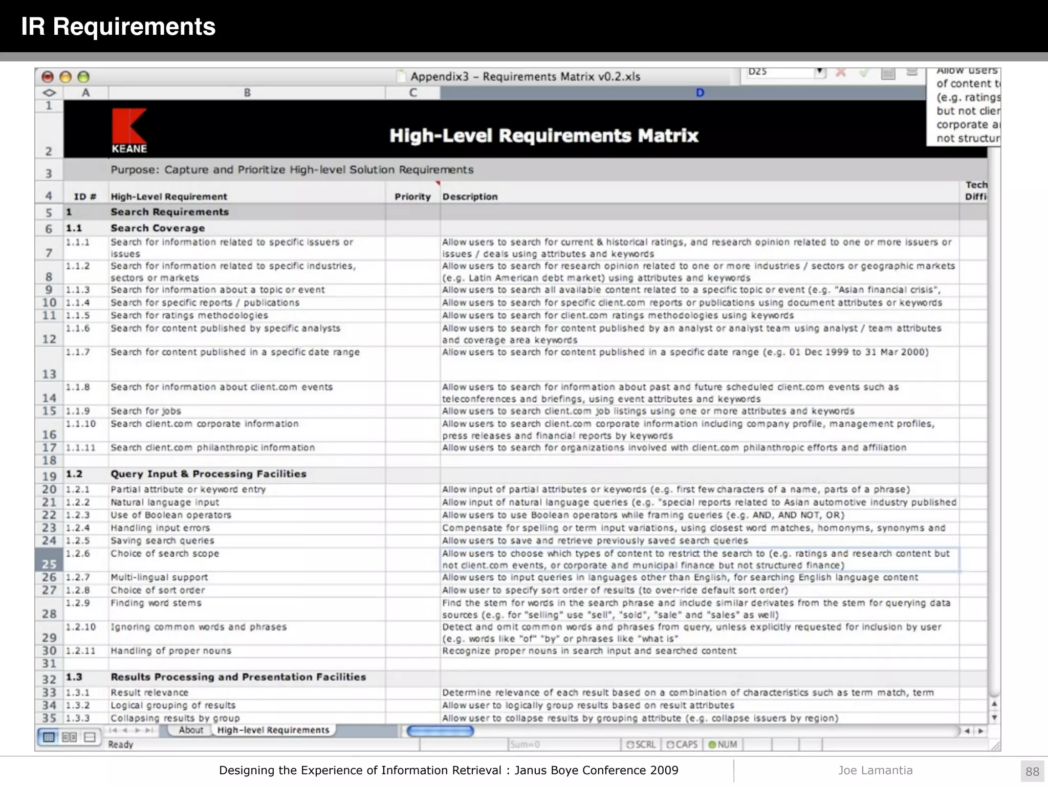 IR Requirements




                  Designing the Experience of Information Retrieval : Janus Boye Conference 2009   Joe Lamantia   88
 