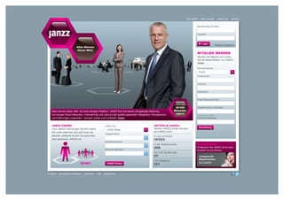 |                |            | 
                                                                                                                               Über JANZZ  Hilfe & Kontakt  Guided Tour  Deutsch


                                                                                                                                         Benutzername (E-Mail):


                                                                                                                                         Passwort:



                                                                                                                                             Login         Passwort vergessen?
                               Alles Können
                               dieser Welt.
                                                                                                                                         mitglied werden
                                                                                                                                         Werden Sie Mitglied und nutzen
                                                                                                                                         Sie die Möglichkeiten von JANZZ!
                                                                                                                                         Weiter

                                                                                                                                         Abonnementstyp:
                                                                                                                                          Firma                            
                                                                                                                                         Firmenname:


                                                                                                                                         Vorname:


                                                                                                                                         Nachname:


                                                                                                                                         E-Mail (Benutzername):

                                                                                                                  Schon über
                                                                                                                   20ʼ000                Passwort (mind. 6 Zeichen):
    Alles Können dieser Welt. Auf einer einzigen Plattform. JANZZ führt mit seinem einzigartigen Matching         Besucher
                                                                                                                   täglich!
    mit wenigen Klicks Menschen, Unternehmen und Jobs mit den perfekt passenden Fähigkeiten, Kompetenzen                                 Passwort ist stark
    und Erfahrungen zusammen – anonym, sicher und in Echtzeit. Weiter                                                                    Passwort bestätigen:


    JANZZ Finder                                             JANZZ Typ:                       AKTUELLE JANZZs
                                                                                              Welche JANZZs finden Sie jetzt              Anmeldung
    Let’s JANZZ! Überzeugen Sie sich selbst.                   JANZZ Biete            
    Die unten stehende Zahl gibt Ihnen die                                                    auf JANZZ.com?
                                                             Tätigkeit / Beruf:
    aktuelle, weltweite Anzahl der gesuchten                                                  In und um Zürich:
                                                                                      i
    oder gebotenen JANZZs an.                                                                 10’023
                                                             Spezialkenntnisse:
                                                                                              In der Werbebranche:                       GUIDED TouR
                                                                                      i
                                                             Branchen / Bereiche:
                                                                                              509                                        Entdecken Sie JANZZ durch eine
                                                                                                                                         Auswahl an Kurzfilmen.
                                                                                      i       Für CHF 60’000 / Jahr:
                                                                                              57                                          Unbegrenzte
                                                                                                                                          Möglichkeiten:
                                                                                              Für Freelancer:
                                                                                                                                          Tour starten
                                  15’407                       JANZZ finden                   151


© JANZZ  |  Alle Rechte vorbehalten  |  Impressum  |  AGB  |  Datenschutz
 