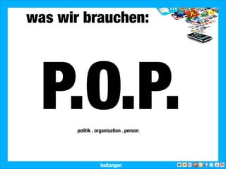 2013 Landesjugendring Niedersachsen e.V.
was wir brauchen:
P.O.P.politik . organisation . person
kompetenzen & haltungen
 