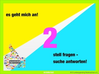 es geht mich an!
stell fragen -
suche antworten!
2013 Landesjugendring Niedersachsen e.V.
2
in/side/out
 