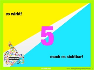 es wirkt!
mach es sichtbar!
2013 Landesjugendring Niedersachsen e.V.
5
in/side/out
 