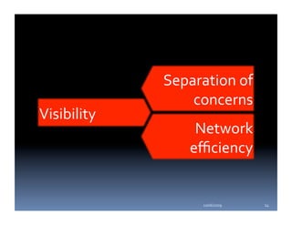 Separation of 
                  concerns 
Visibility 
                  Network 
                 eﬃciency 


                   10/06/2009    14 
 