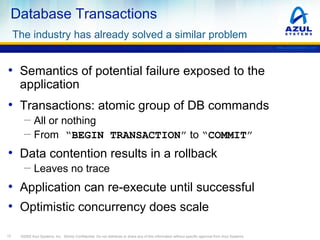 Database Transactions
The industry has already solved a similar problem
www.azulsystems.com

• Semantics of potential fail...