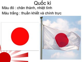 Quốc kì
Màu đỏ : chân thành, nhiệt tình
Màu trắng : thuần khiết và chính trực
 