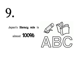 9.
Japan's literacy rate is
almost

100%

.

 